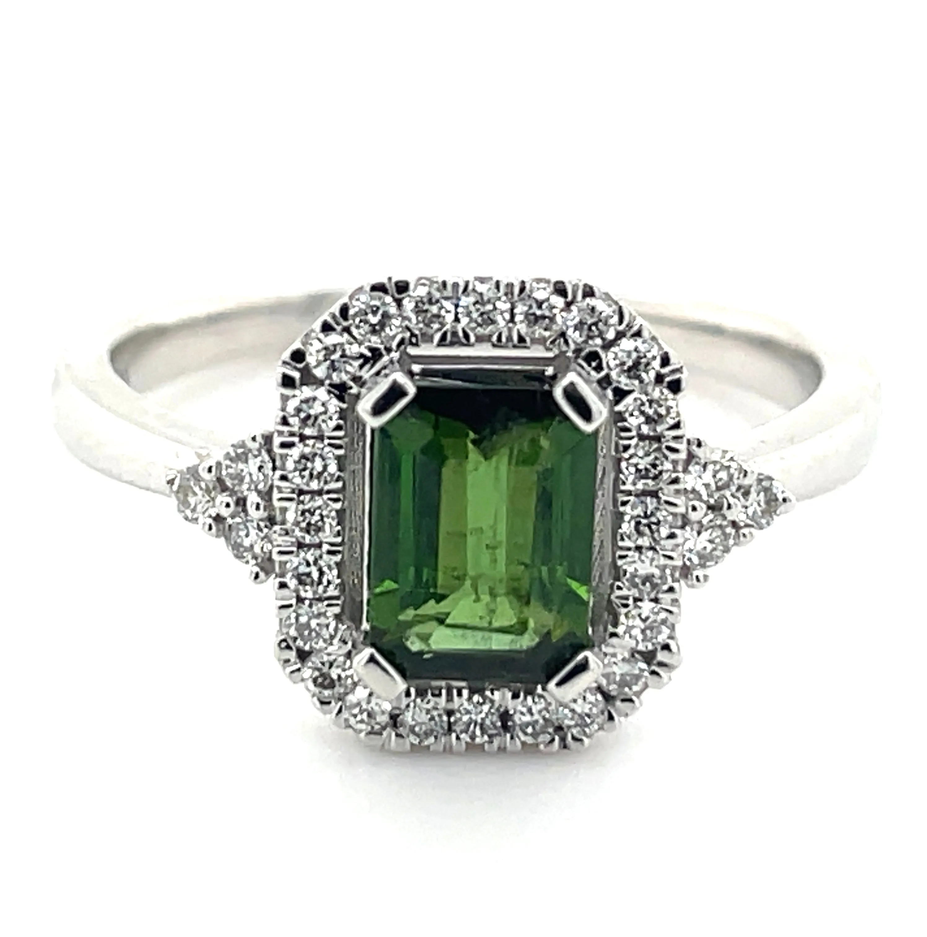 18ct White Gold Earth Grown Green Tourmaline And Laboratory Grown Diamond Ring