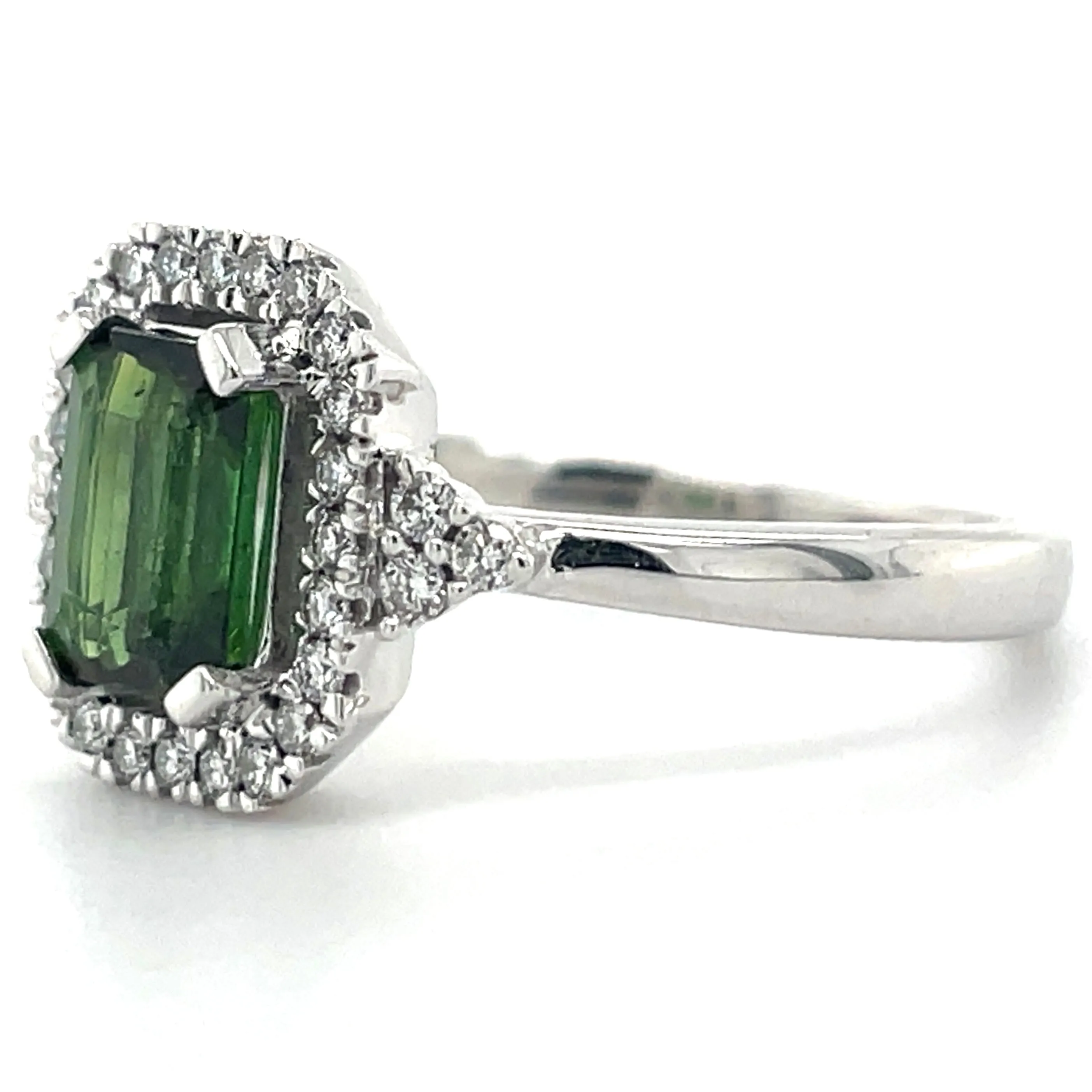 18ct White Gold Earth Grown Green Tourmaline And Laboratory Grown Diamond Ring