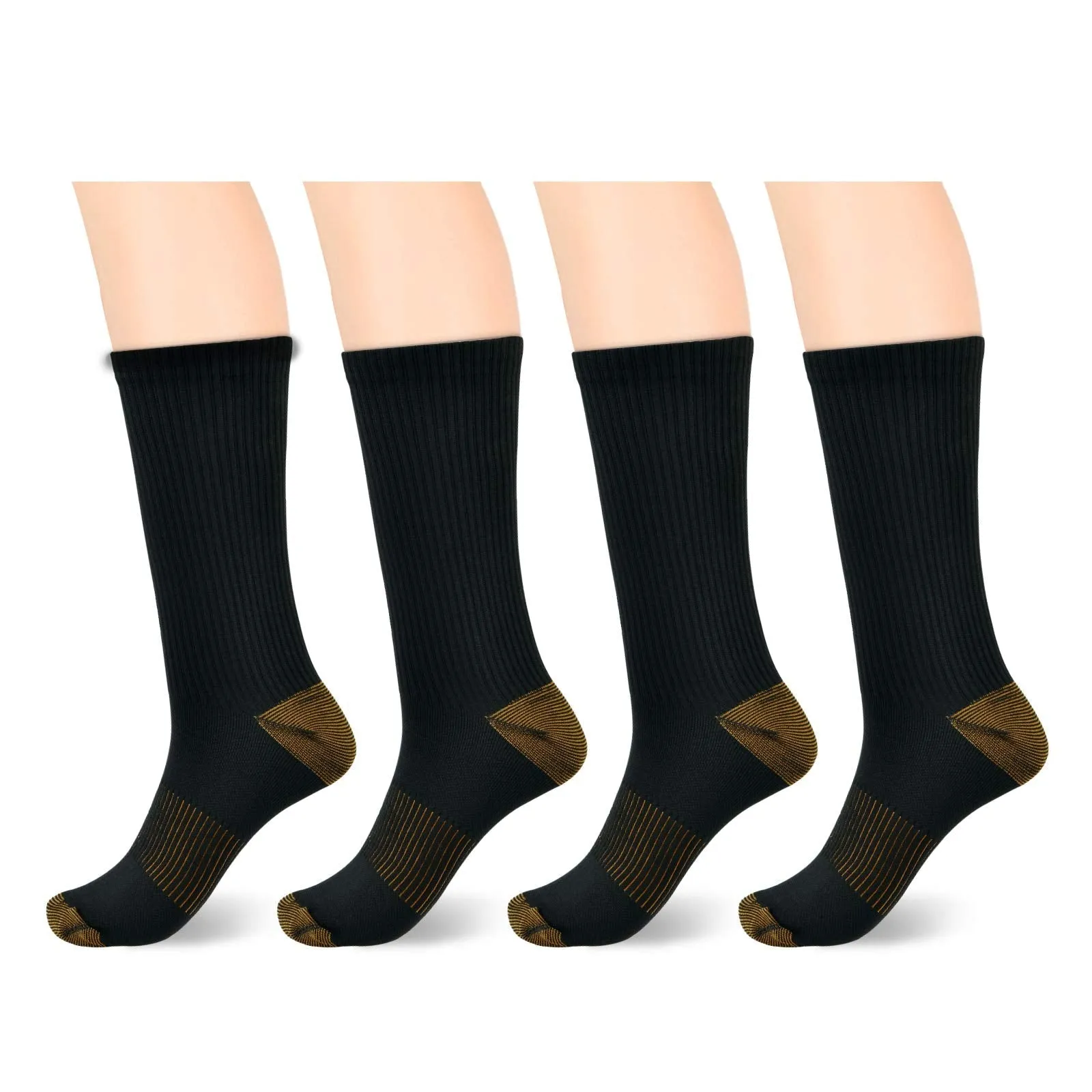 4 Pack Compression Crew Socks for Women Men Circulation Plantar Fasciitis Socks Black Large-X-Large