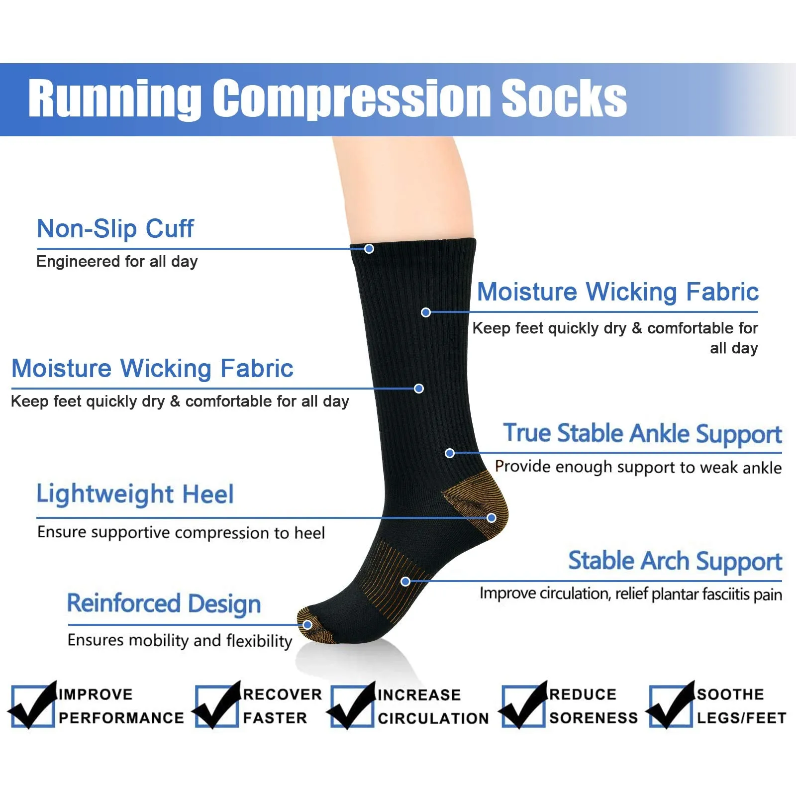 4 Pack Compression Crew Socks for Women Men Circulation Plantar Fasciitis Socks Black Large-X-Large