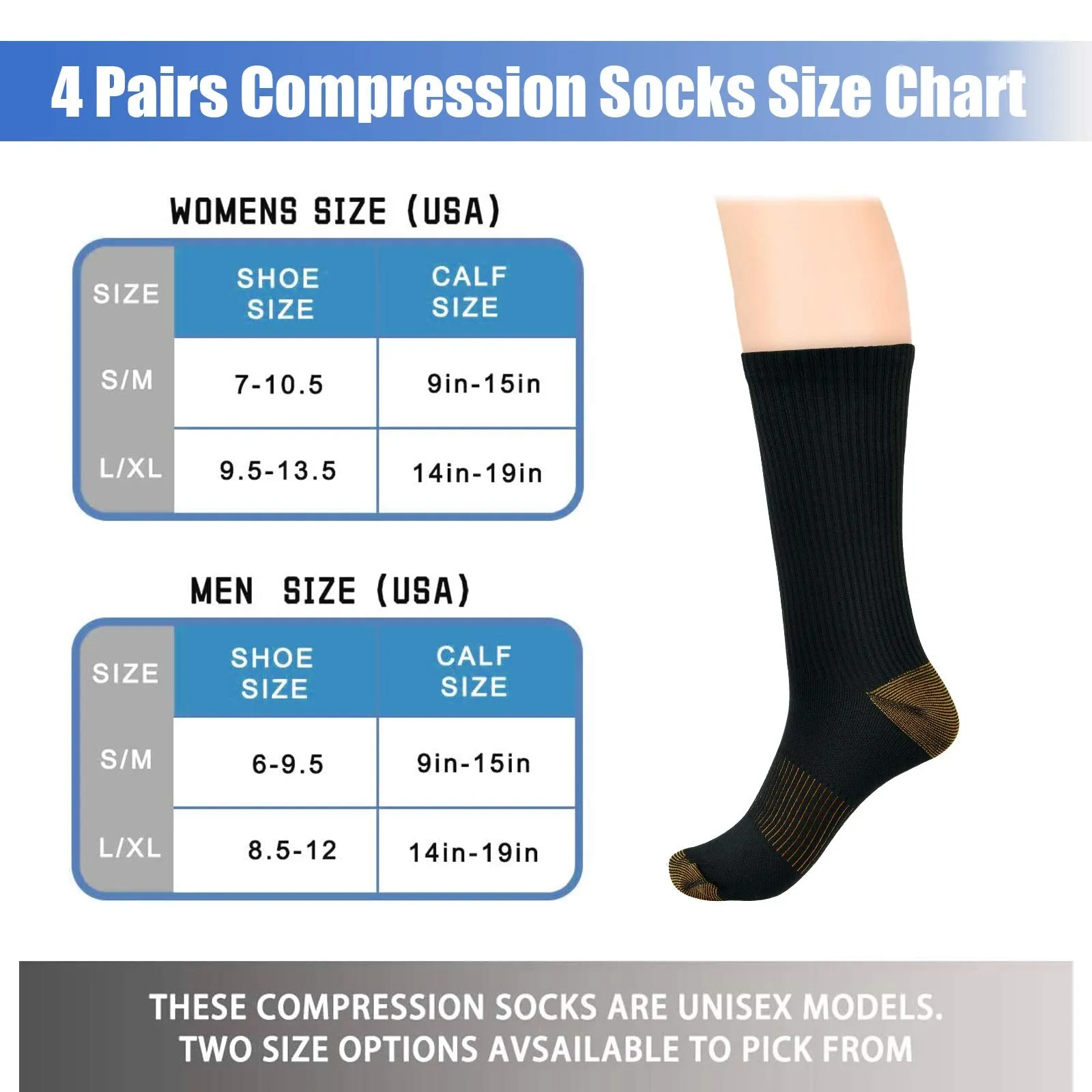 4 Pack Compression Crew Socks for Women Men Circulation Plantar Fasciitis Socks Black Large-X-Large