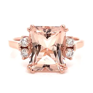 9ct Rose Gold 3.10ct Earth Grown Morganite with Side Diamond Setting