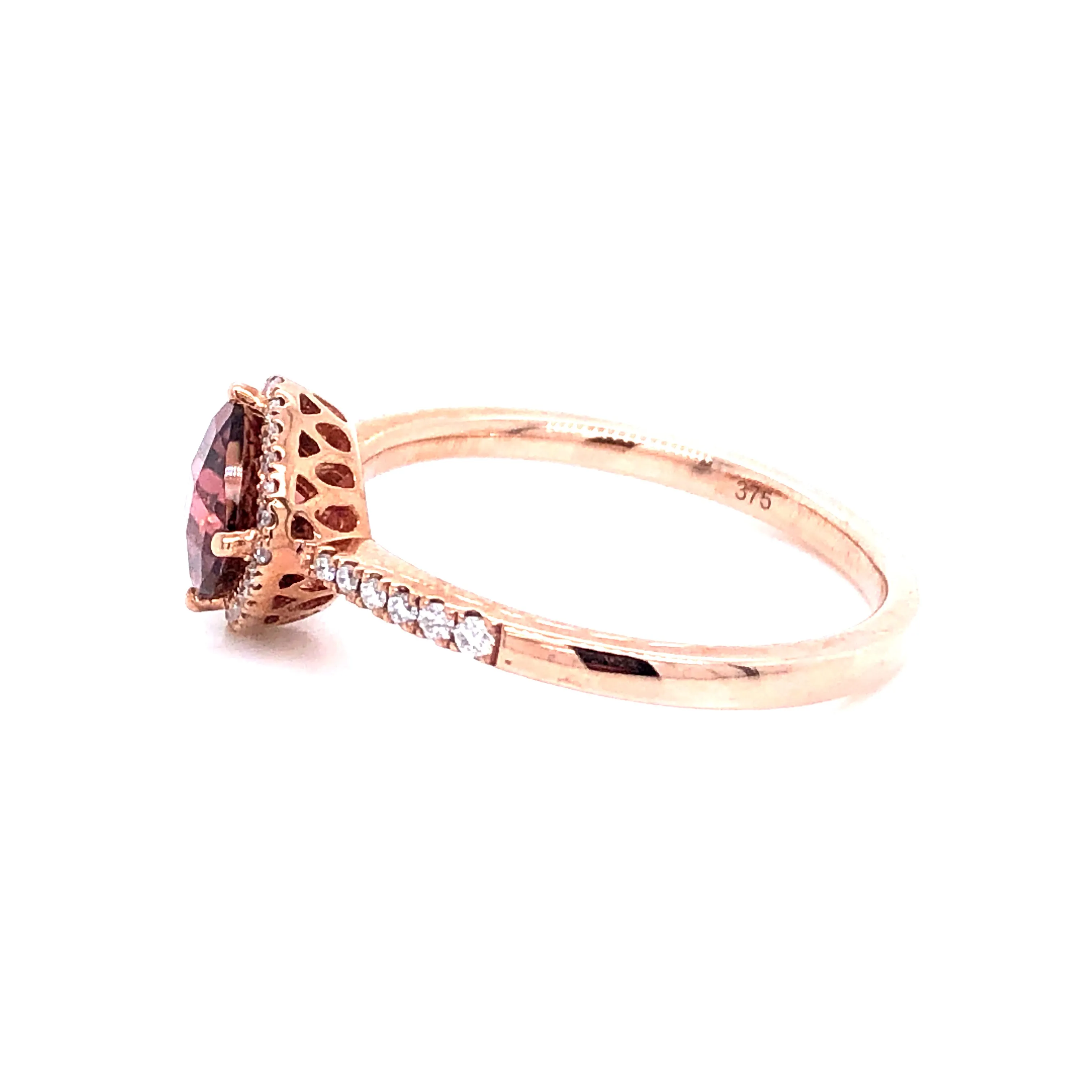 9ct Rose Gold Pink Tourmaline And Diamond Ring