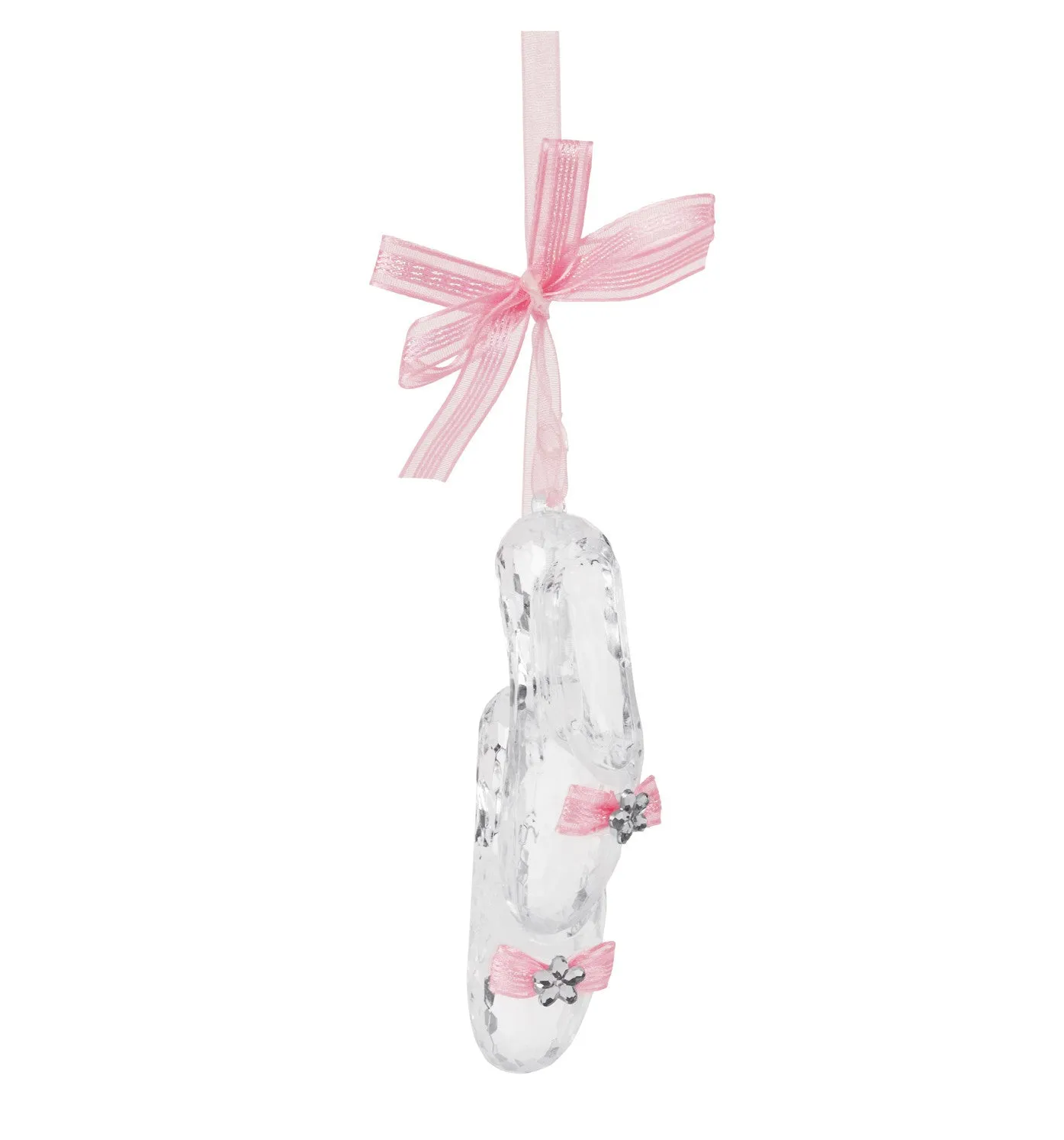 ACRYLIC PINK BALLET SHOES WITH PINK BOW AND JEWEL ORNAMENT, D1345