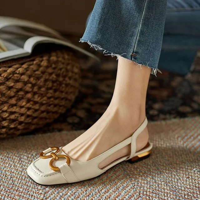 Amozae   Sandals Women Summer New Retro Closed Square Toe Sandals Woman Slip On Mules Shoes Buckle Strap Lady Flat Shoes