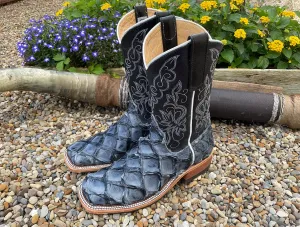 Anderson Bean Women's Navy Big Bass Arapaima & Carbon Blue Milan Square Toe Cowgirl Boots 335358