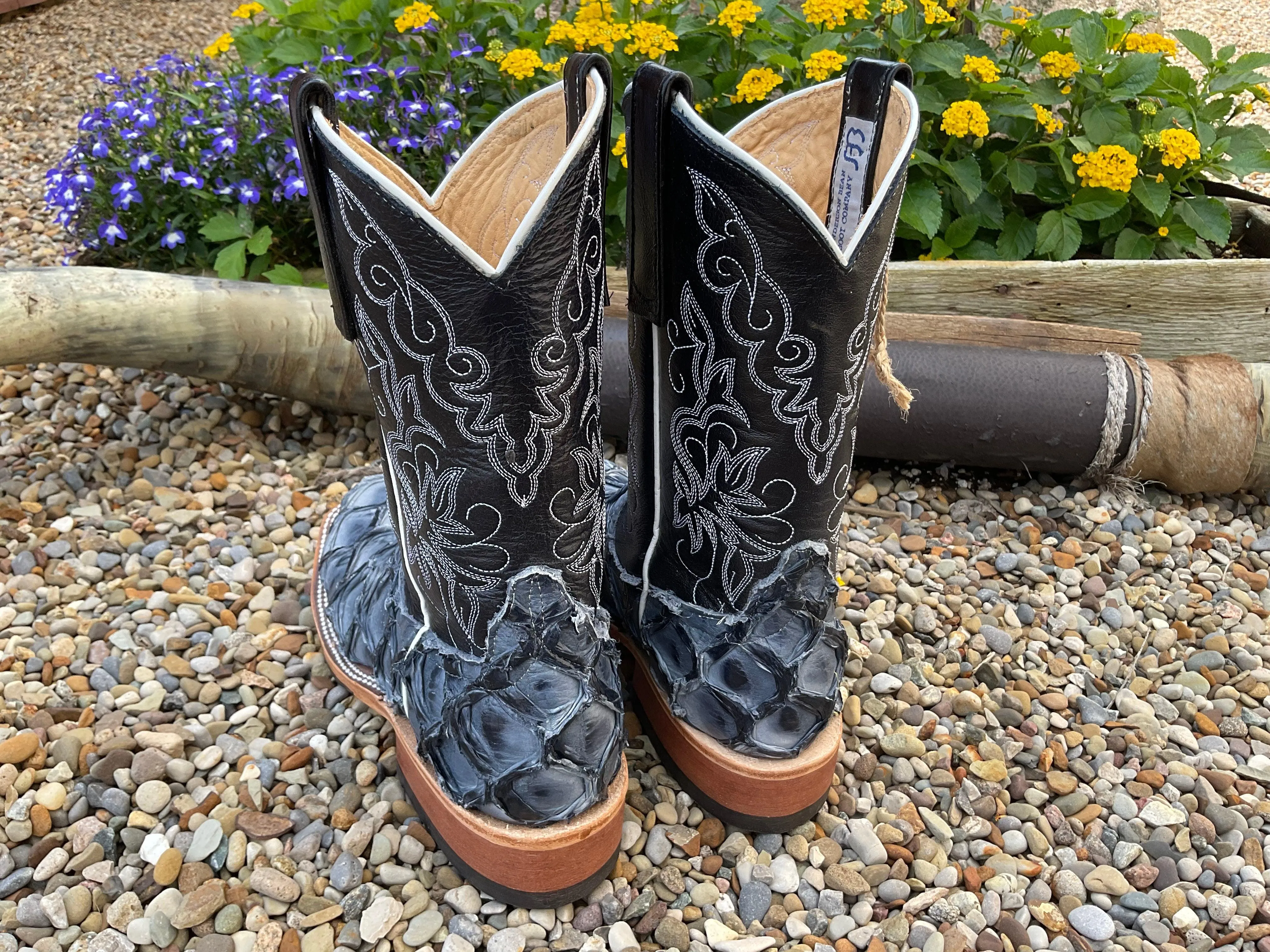 Anderson Bean Women's Navy Big Bass Arapaima & Carbon Blue Milan Square Toe Cowgirl Boots 335358