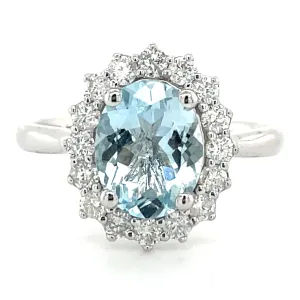 Aquamarine & Diamond White Gold Cluster