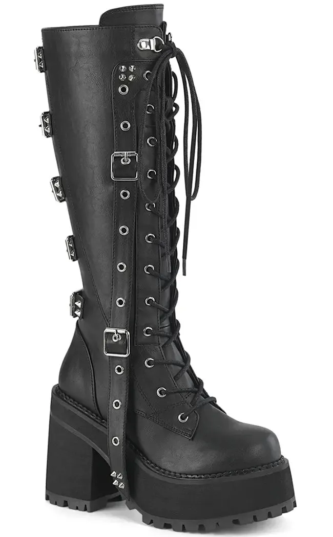 ASSAULT-218 Black Vegan Knee Boots (AU Stock)