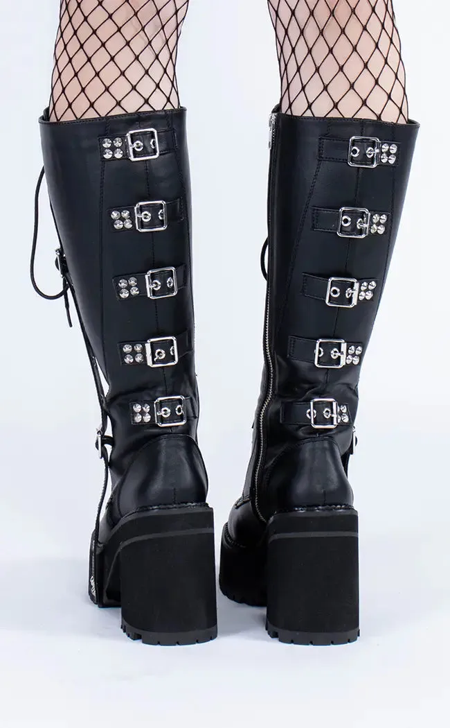 ASSAULT-218 Black Vegan Knee Boots (AU Stock)