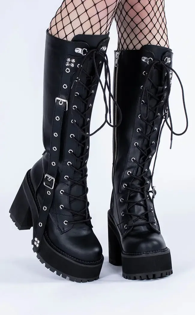 ASSAULT-218 Black Vegan Knee Boots (AU Stock)