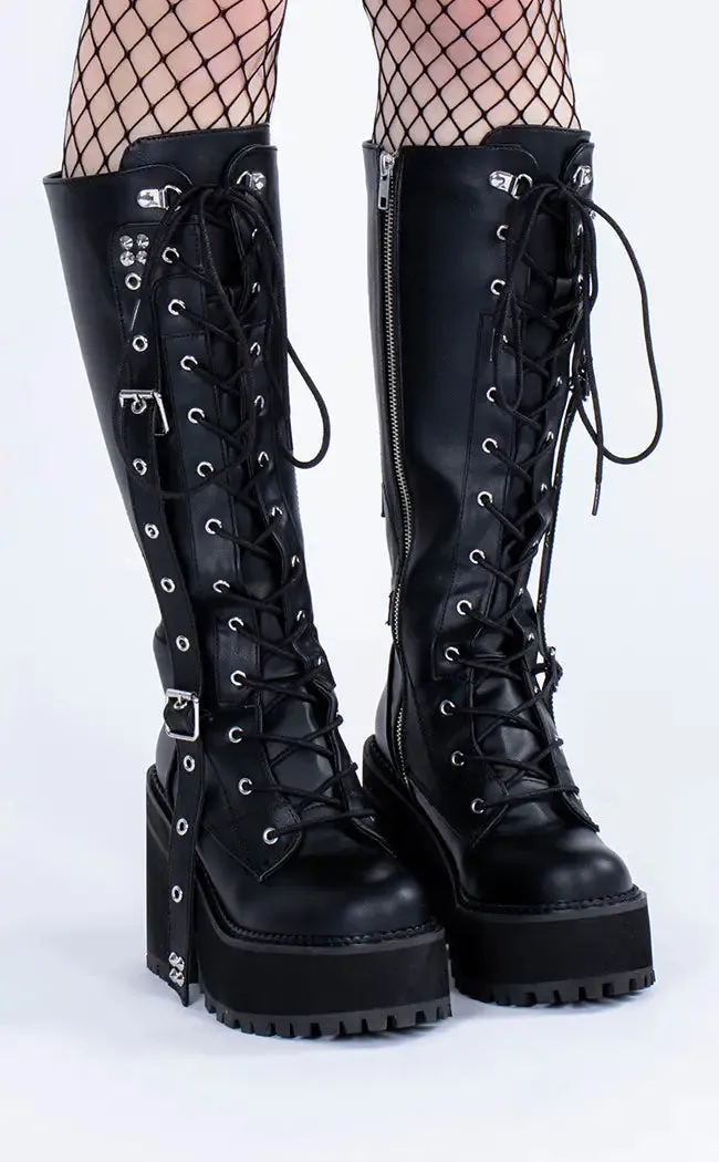 ASSAULT-218 Black Vegan Knee Boots (AU Stock)