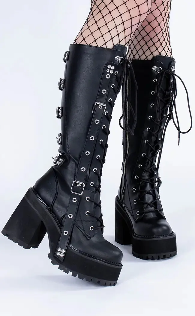 ASSAULT-218 Black Vegan Knee Boots (AU Stock)