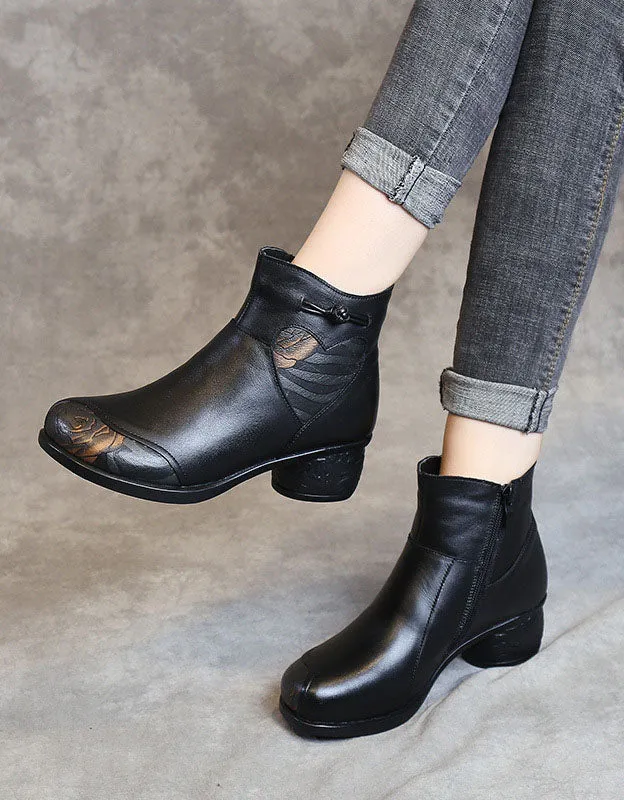 Autumn Winter Retro Leather Handmade Chunky Boots | Gift Shoes