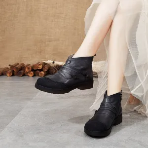 Autumn Winter Round Head Soft Bottom Handmade Retro Shoes