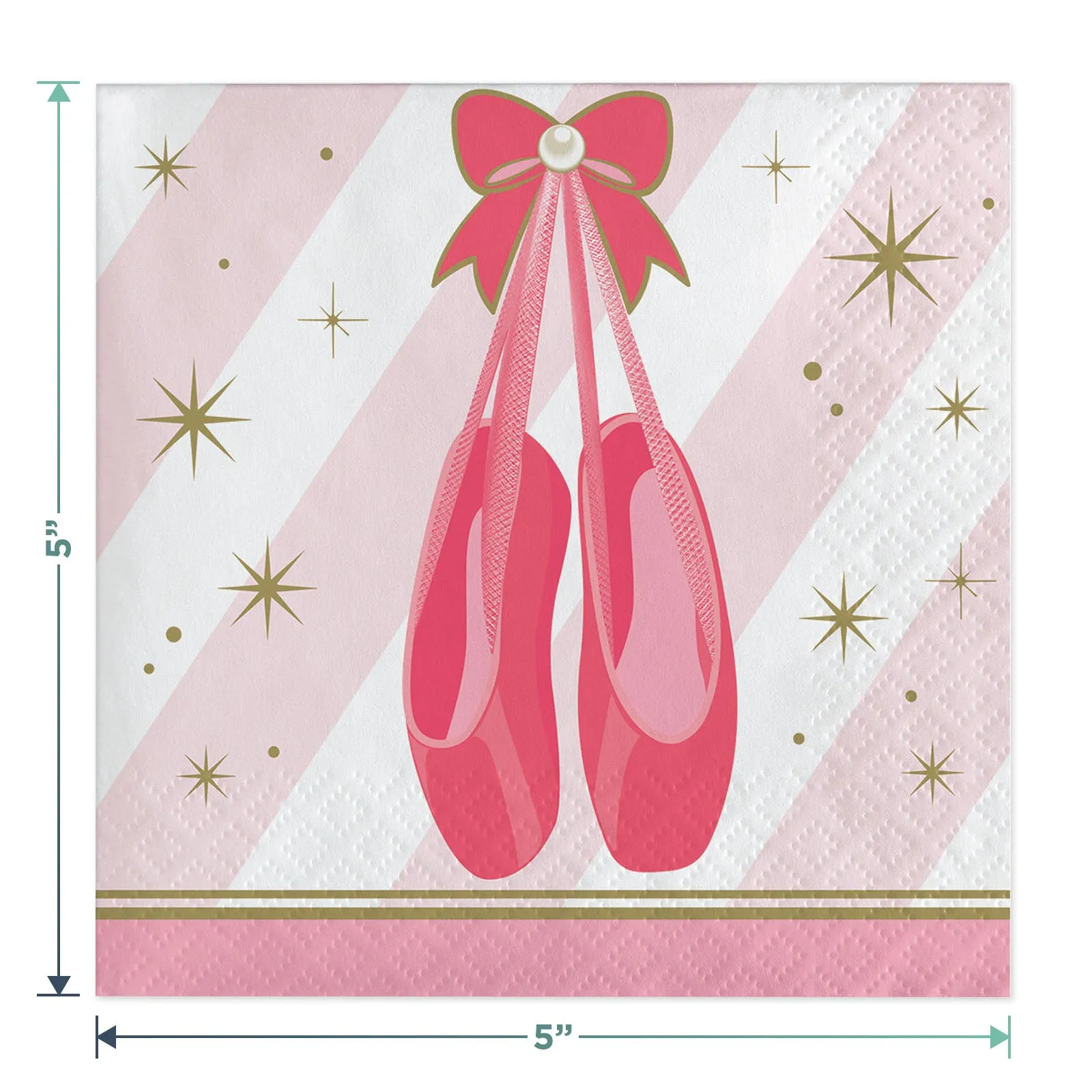 Ballerina Party Pink & Gold Ballet Dancer Pointe Shoes Paper Dessert Plates, Beverage Napkins, and Forks (Serves 16)