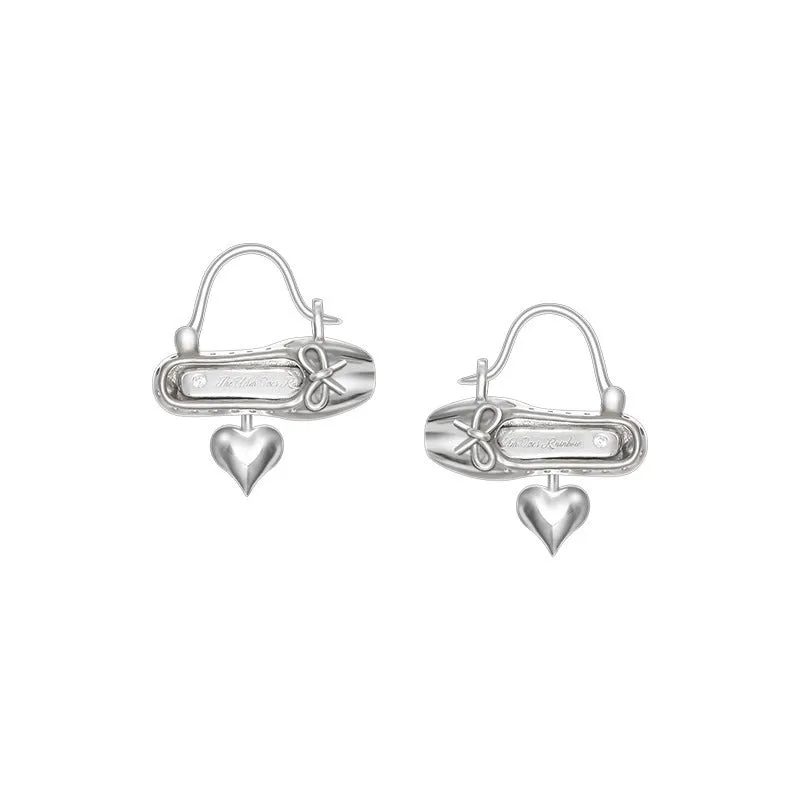 Ballet Shoes Peach Heart Love Earrings