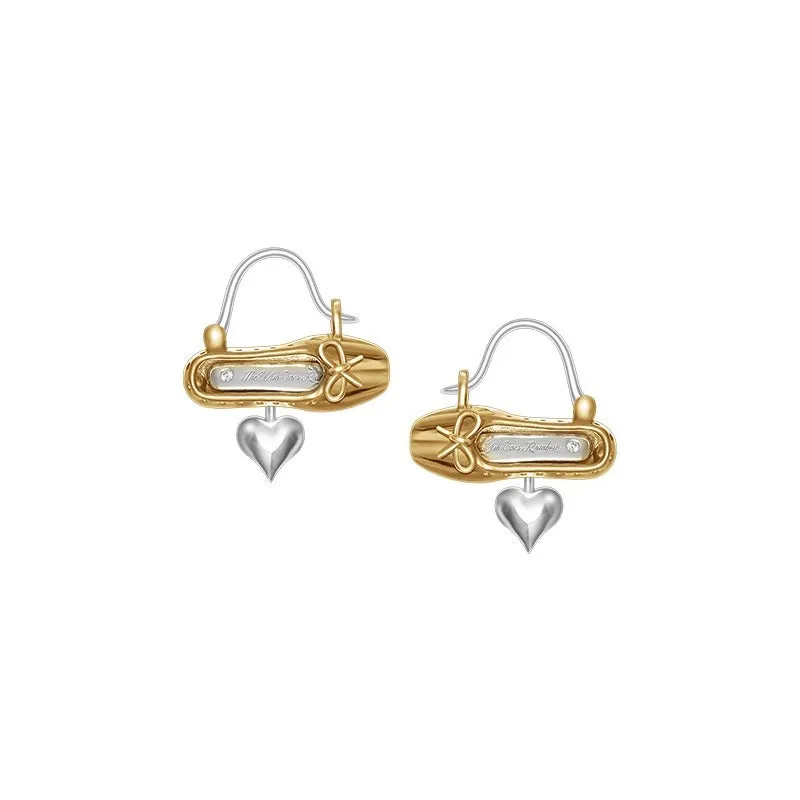 Ballet Shoes Peach Heart Love Earrings