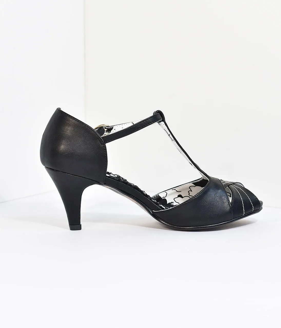 Bettie Page Black Vintage Style T-Strap Sylvia Heels