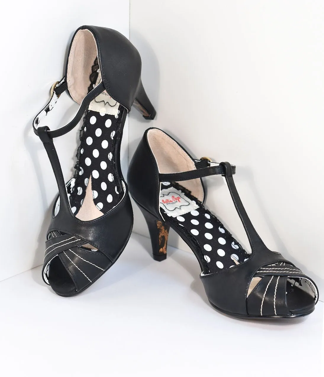 Bettie Page Black Vintage Style T-Strap Sylvia Heels