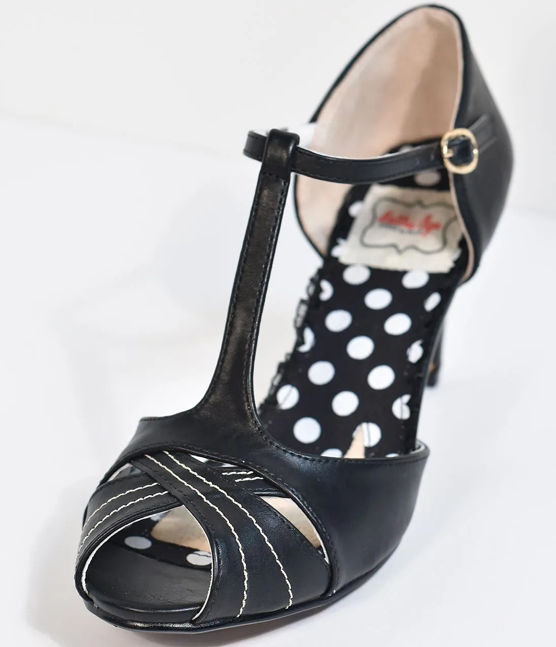 Bettie Page Black Vintage Style T-Strap Sylvia Heels