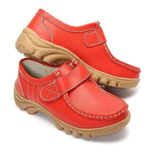 Big Size Hook Loop Casual Leather Flat Sport Soft Comfortable Shoes For Women