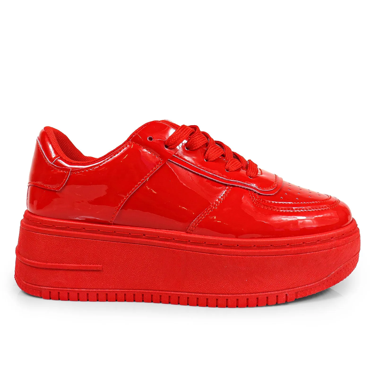 BILLIE-1 Red Patent Platform Sneaker - Low Top - Lace Up