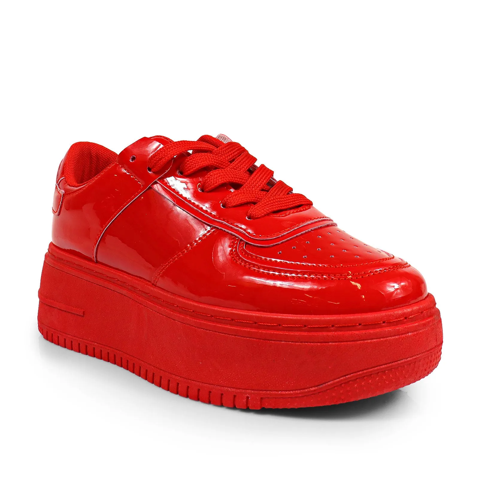 BILLIE-1 Red Patent Platform Sneaker - Low Top - Lace Up