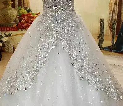 Bling V Neck Wedding Dresses Bridal Gown With SWAROVSKI Crystals