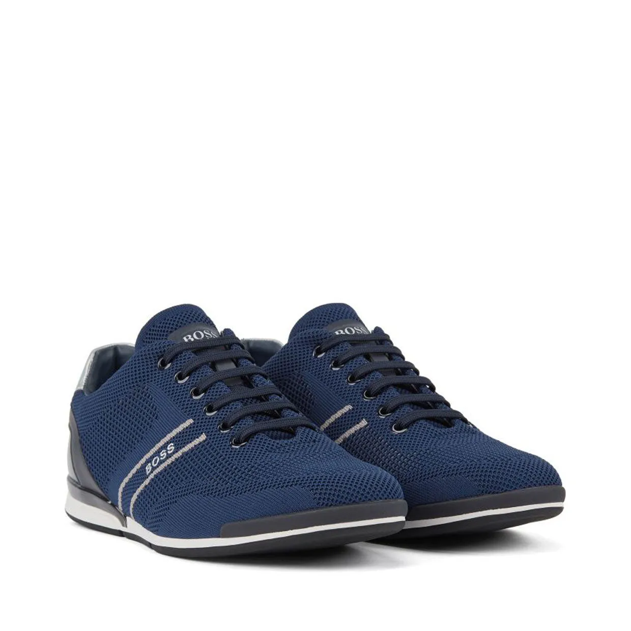 BOSS Blue Knitted Upper Low Top Trainers