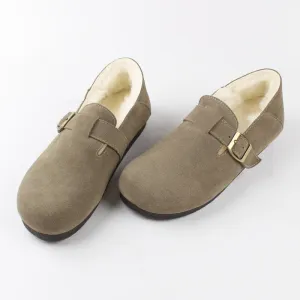 Buckle-fastening Soft Shoes Retro Suede Leather Fleece Lined Loafers for Women