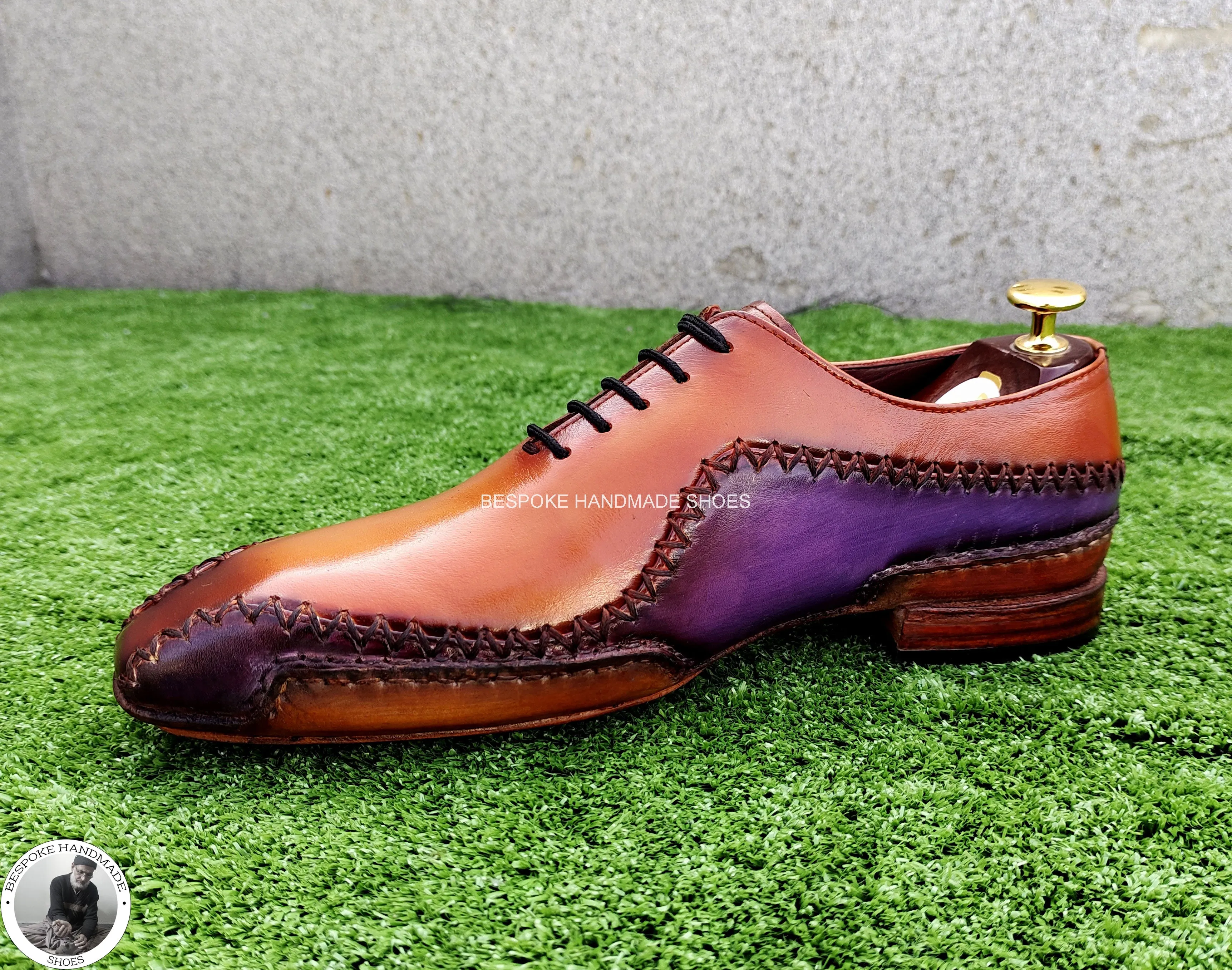 Buy Handmade Men's Real Two Tone Brown & Purple Leather Oxford Wholecut Lace up Dress / Formal Shoes