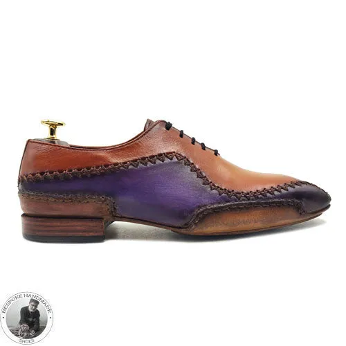 Buy Handmade Men's Real Two Tone Brown & Purple Leather Oxford Wholecut Lace up Dress / Formal Shoes