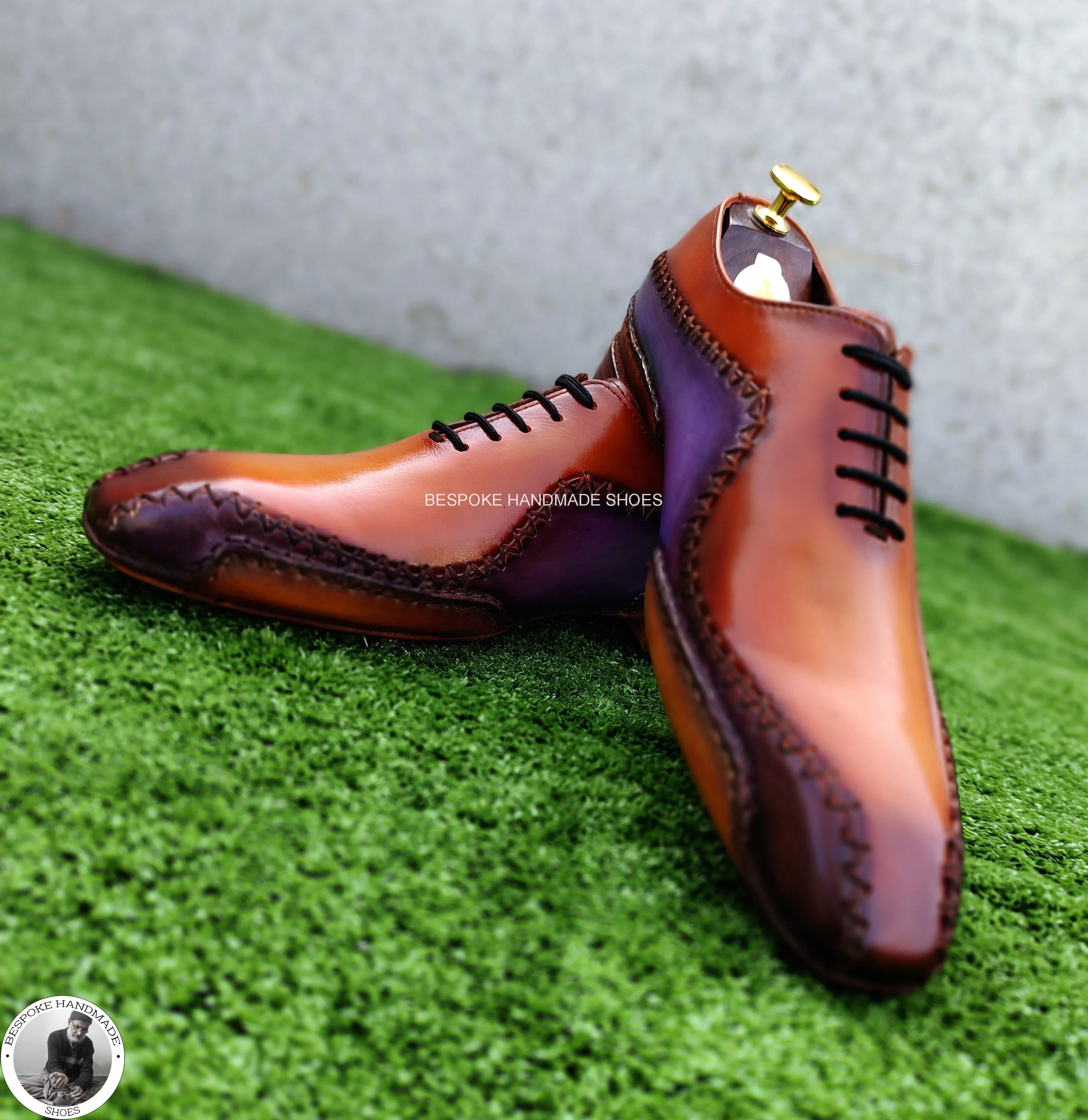 Buy Handmade Men's Real Two Tone Brown & Purple Leather Oxford Wholecut Lace up Dress / Formal Shoes