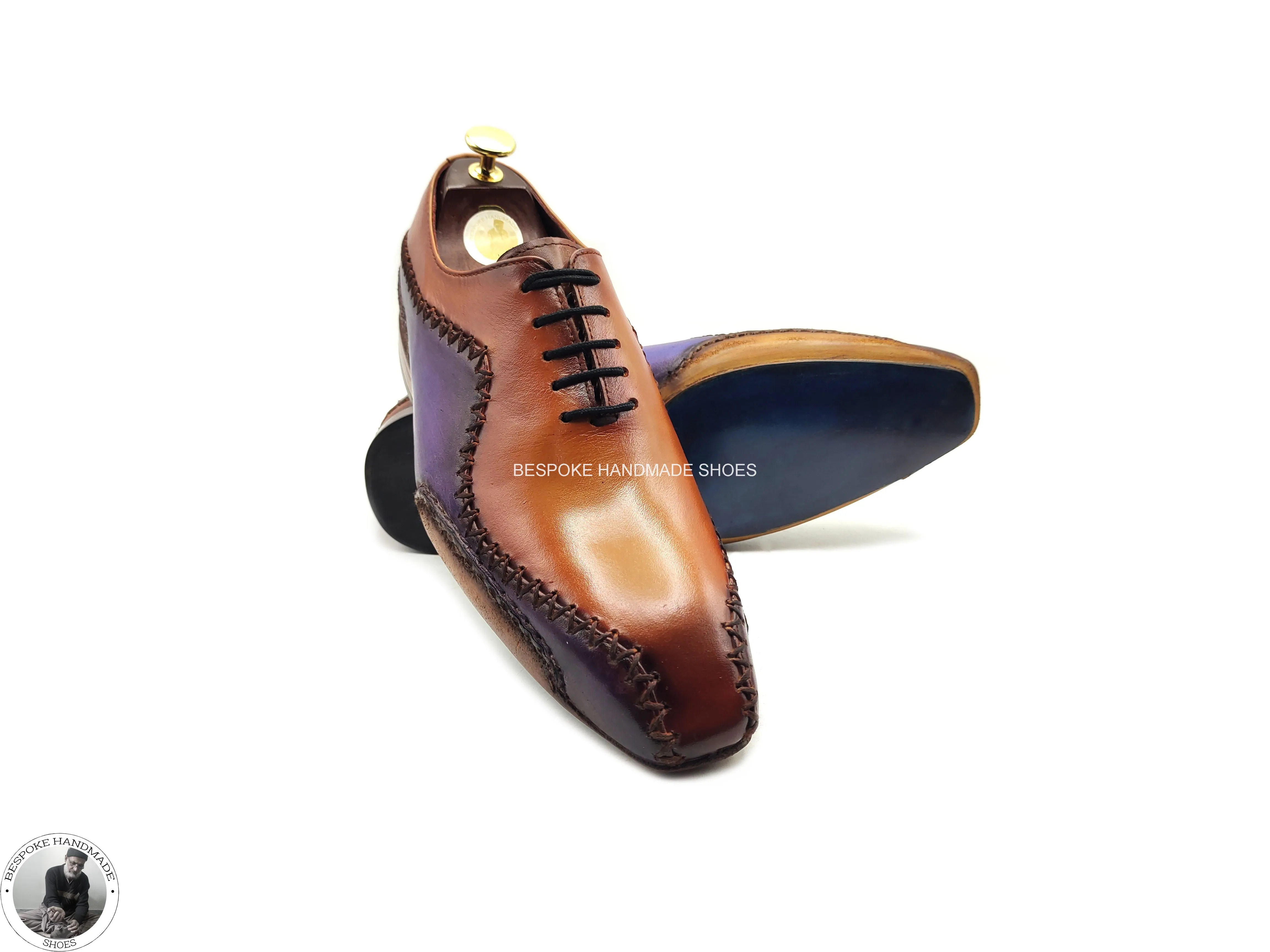 Buy Handmade Men's Real Two Tone Brown & Purple Leather Oxford Wholecut Lace up Dress / Formal Shoes