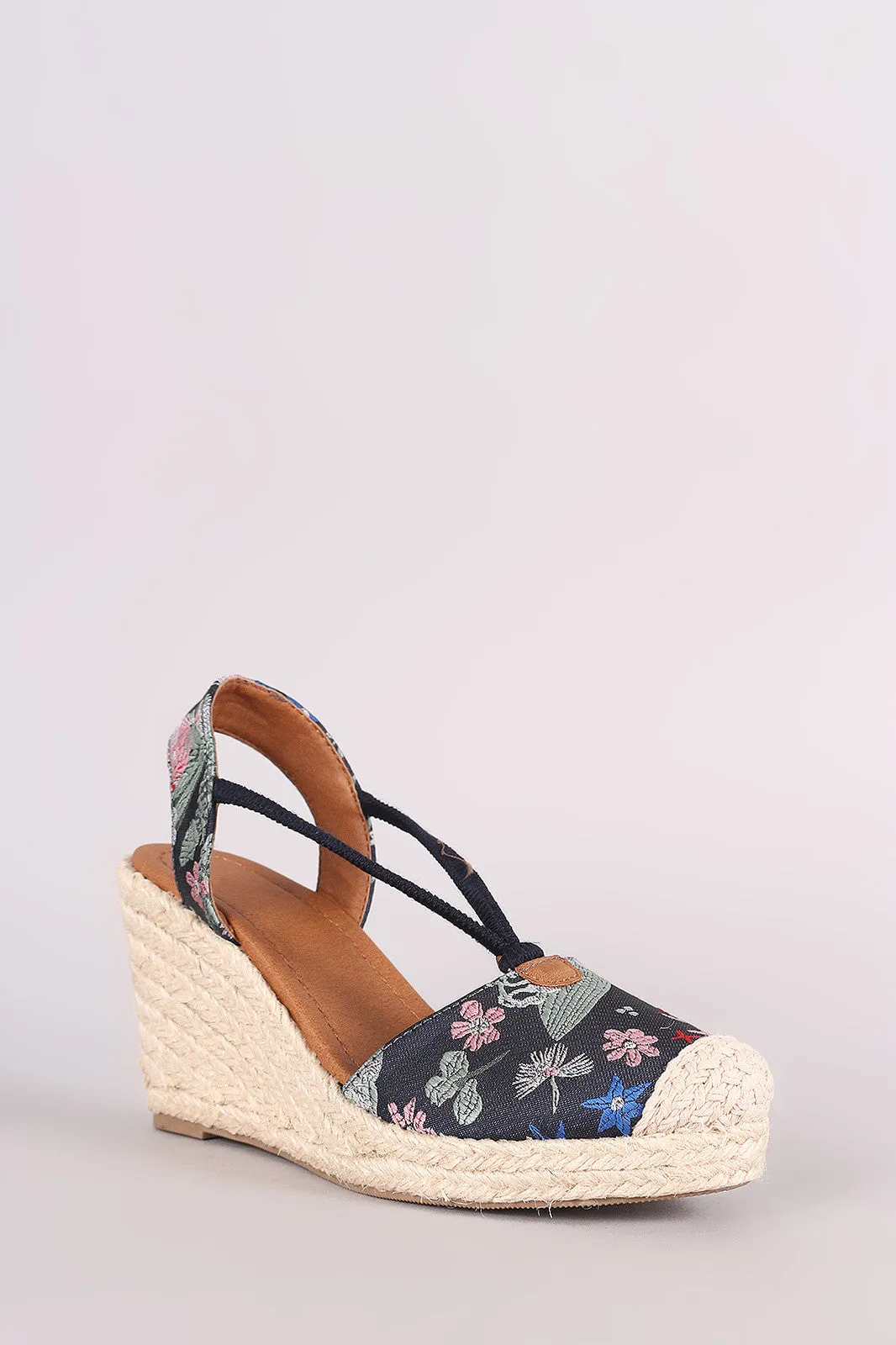 City Classified Floral Borcade Espadrille Platform Wedge