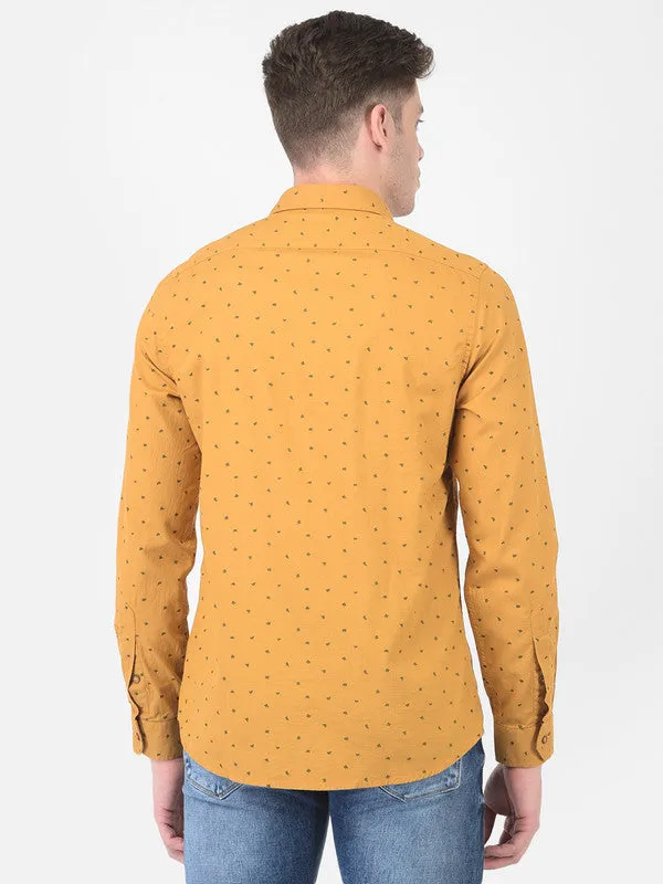 Cotton Yellow Slim Fit Printed Casual Shirt