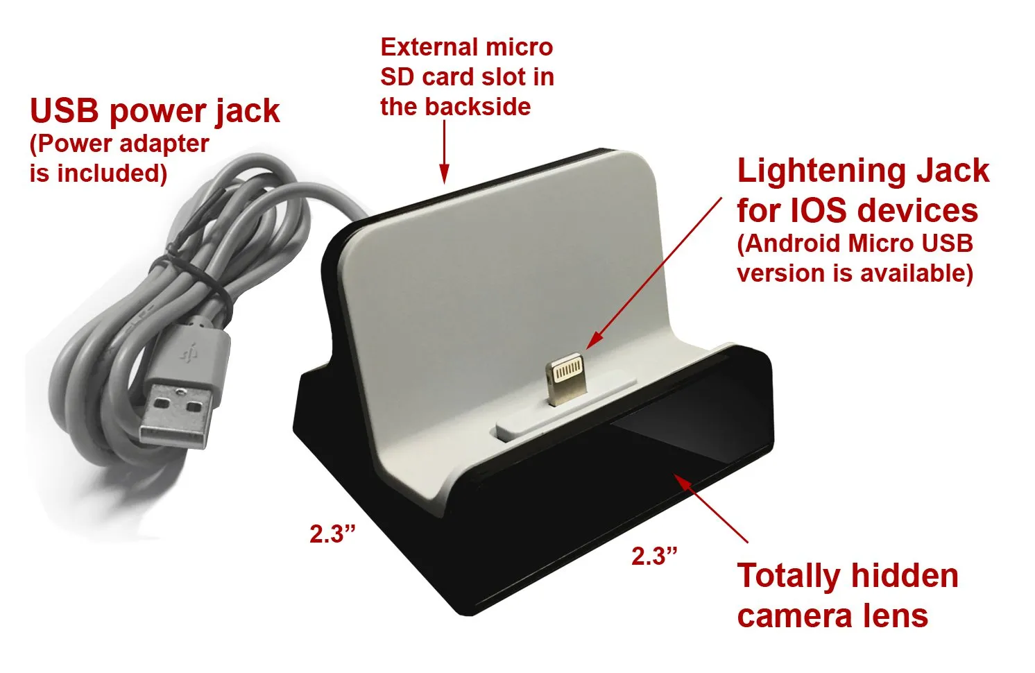 Covert WiFi Charging Dock Camera (iPhone or Android)