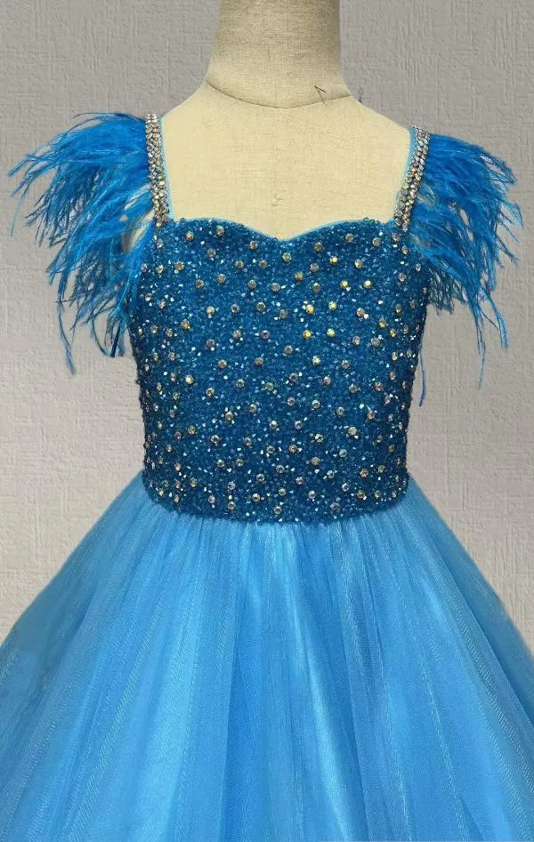 Custom Stunning Little Girls Ball Gown with Feather