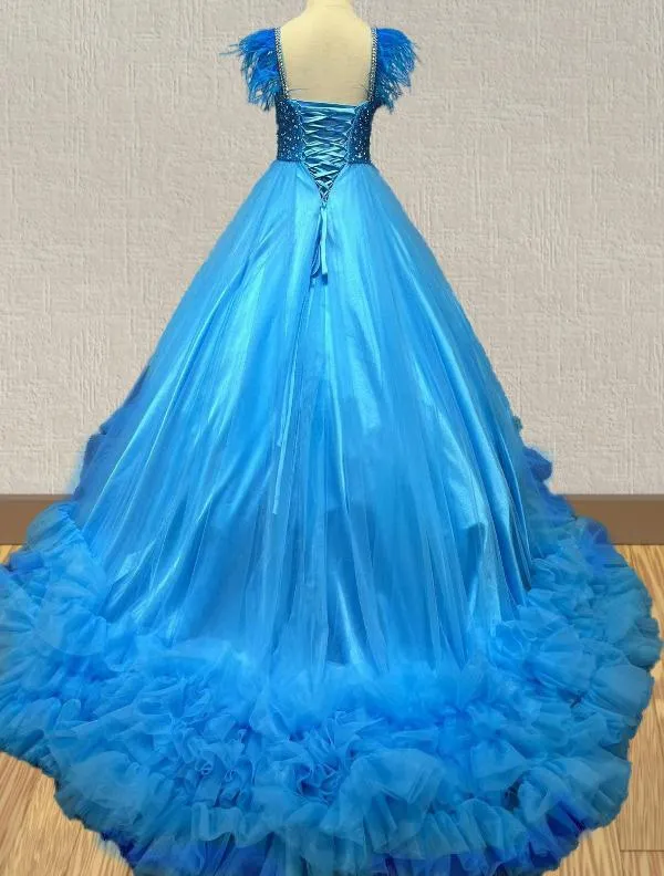 Custom Stunning Little Girls Ball Gown with Feather