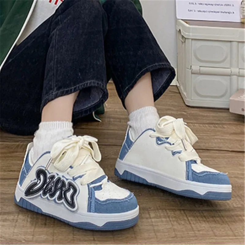 Denim Cloth Couples Sneakers With Letters Mixed Color Women Sport Casual Trainers Fashion Men Skateboarding Shoes Female Shoes