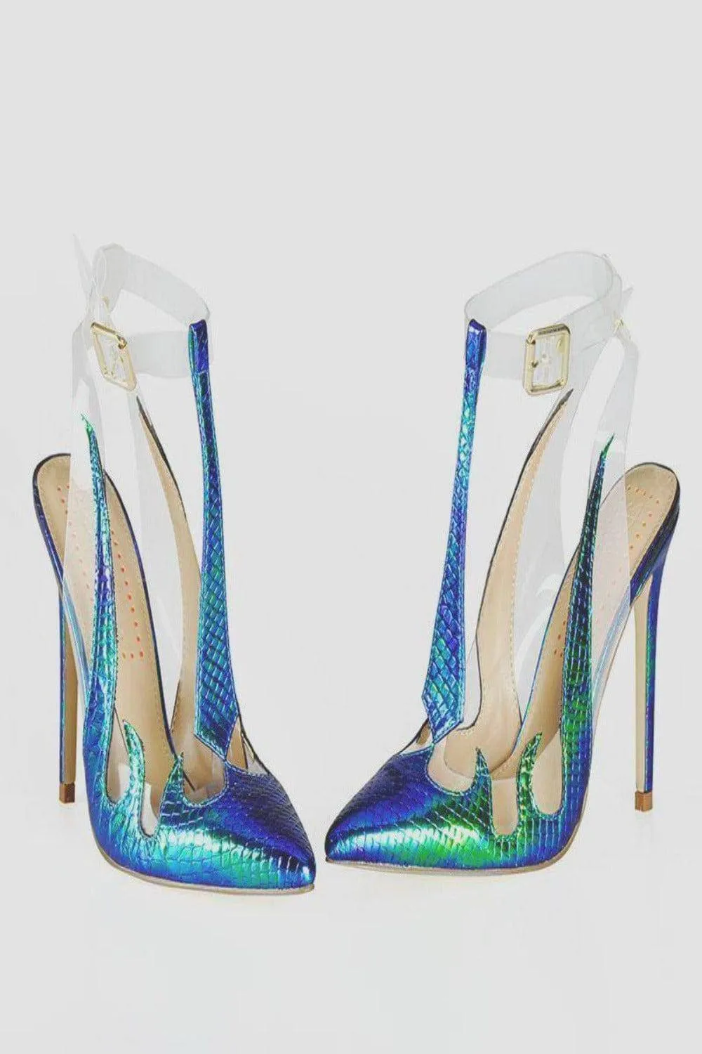 Don't Put The Fire Out Pointed Toe iridescent Heels