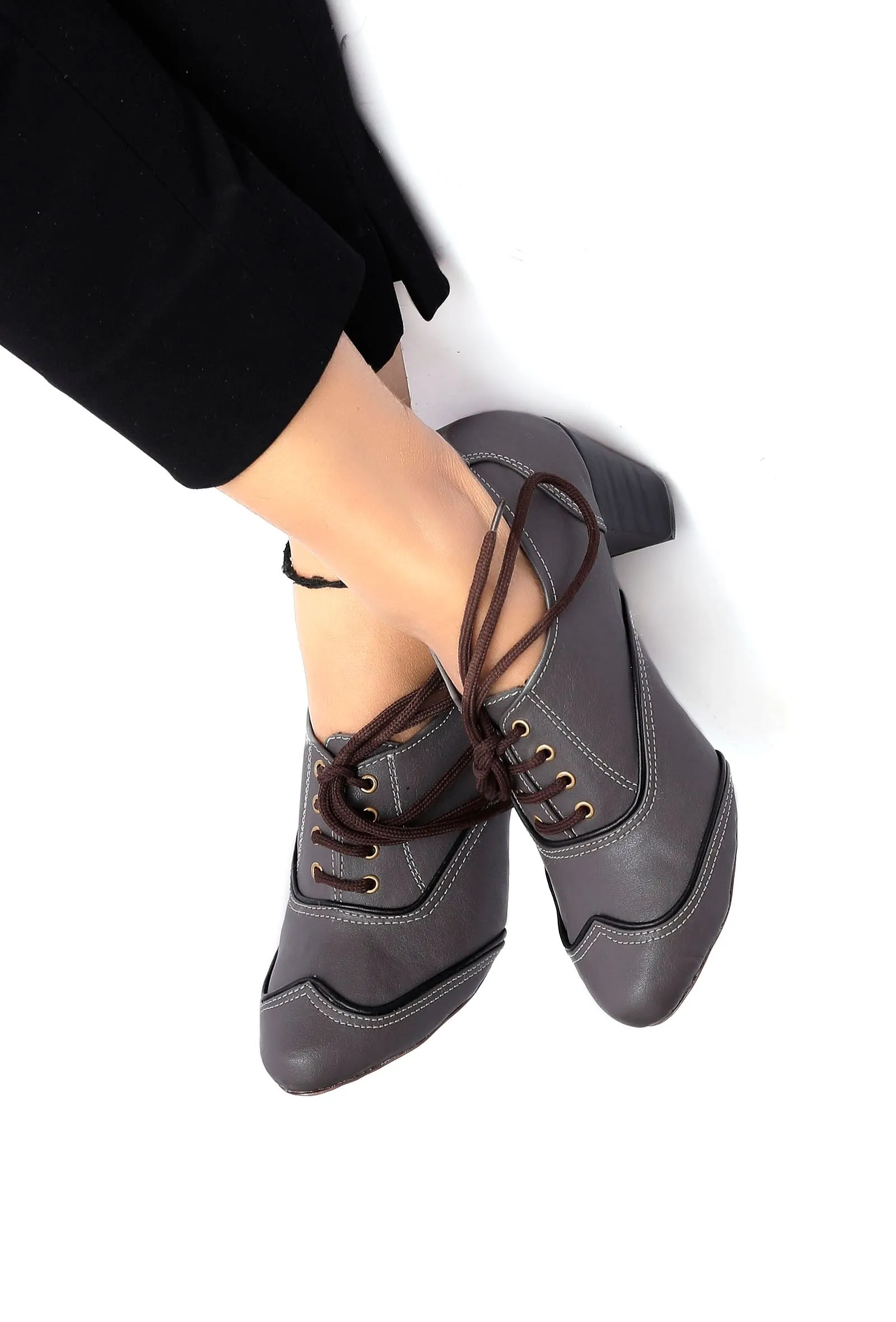 Dove Grey Cruelty Free Leather Oxford Heel Boots