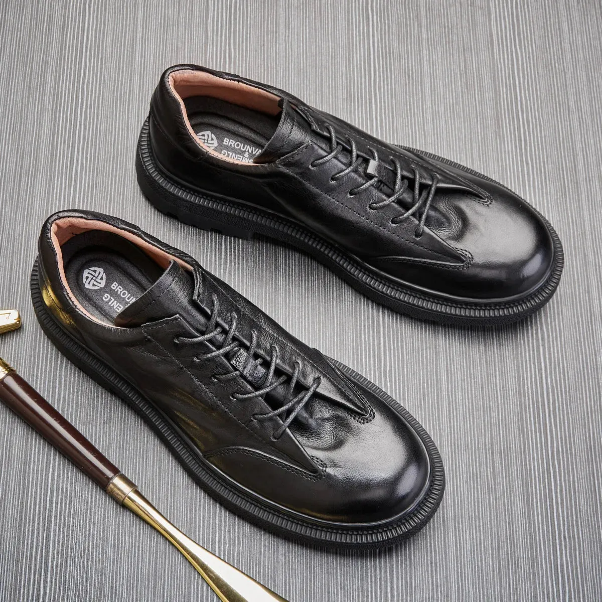 Elegant Genuine Leather Solid Shoes