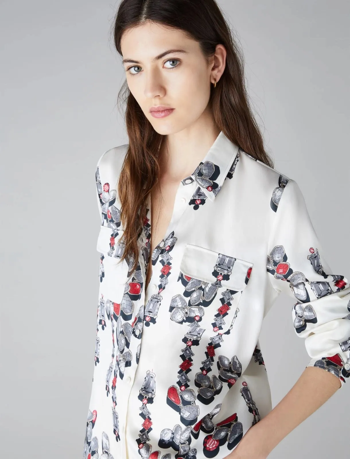 Emme Ceres Twill Shirt Jewel Print White