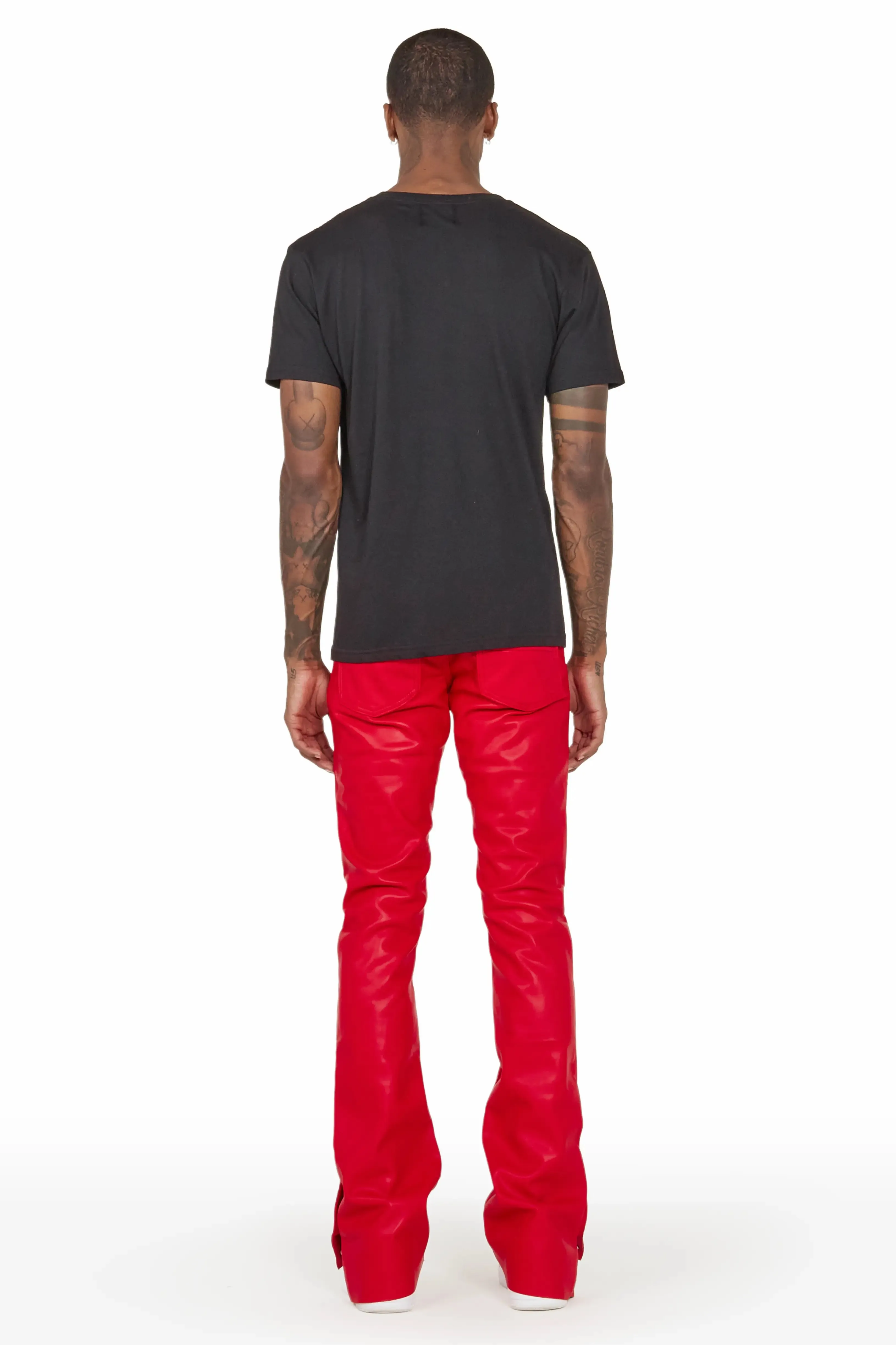 Ennis Red PU Stacked Flare Jean