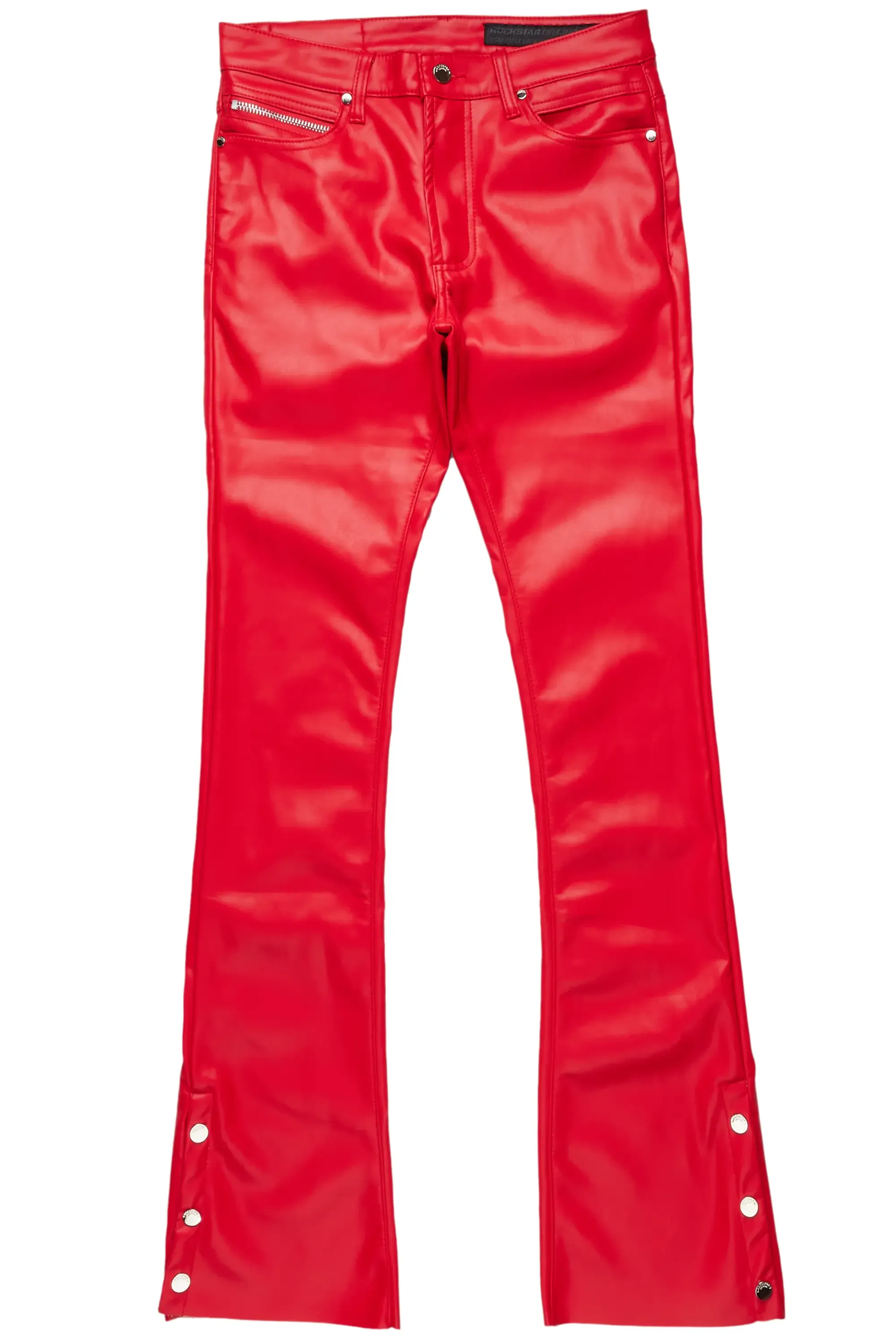 Ennis Red PU Stacked Flare Jean