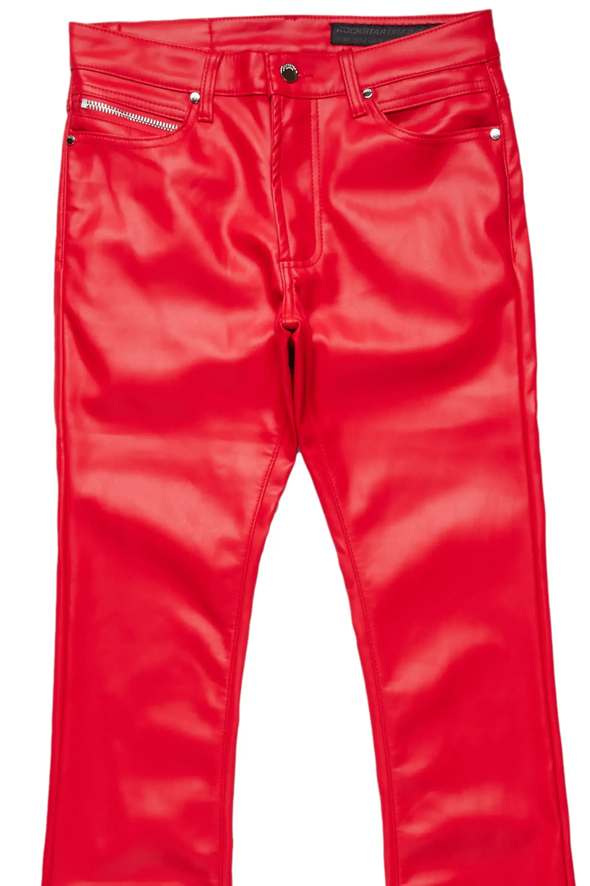 Ennis Red PU Stacked Flare Jean