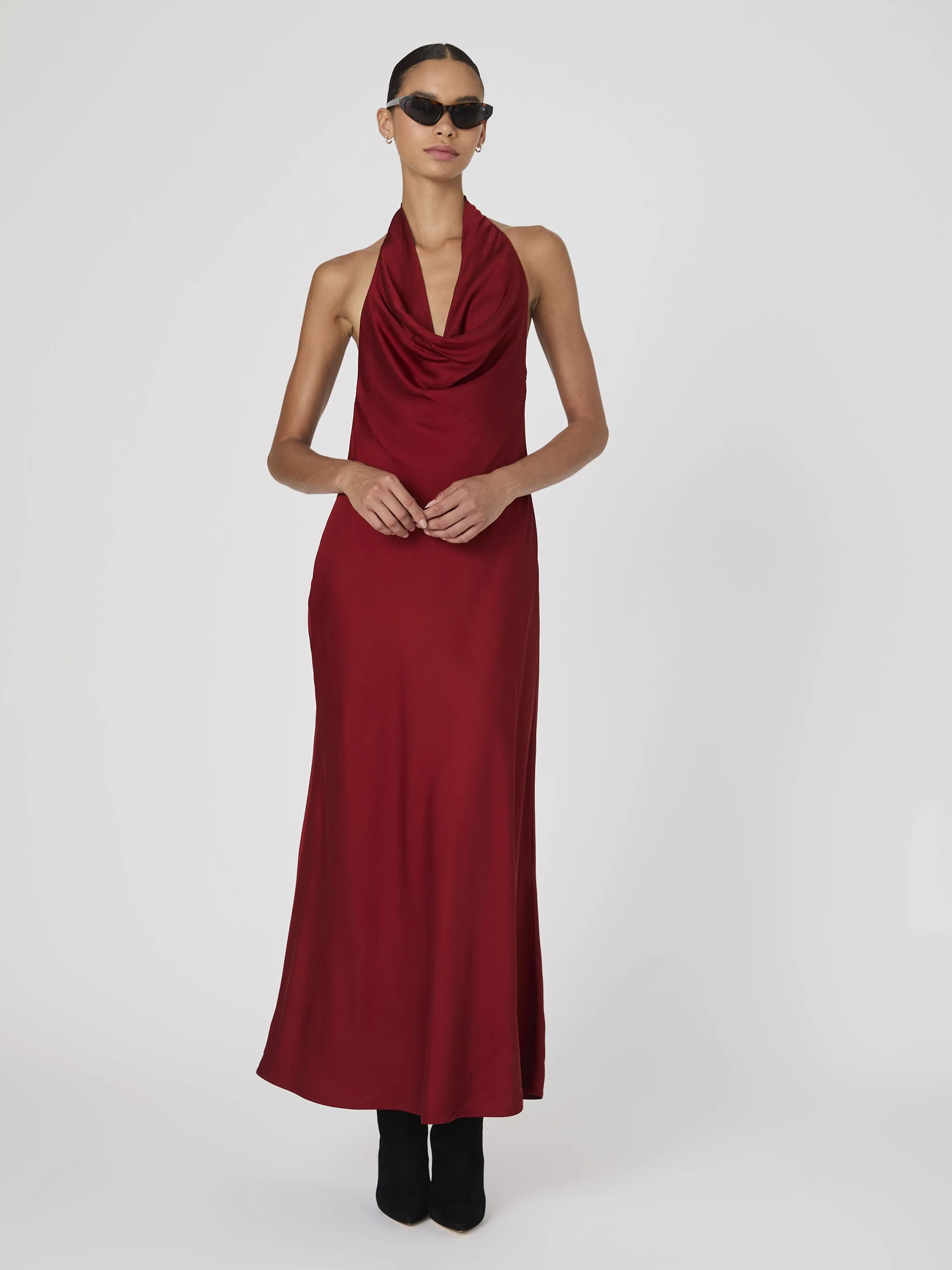 Ennis Satin Halter Midi Dress