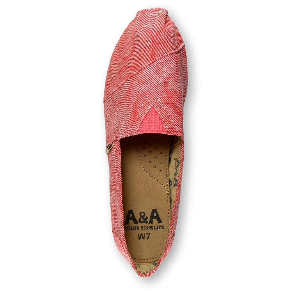 Faded Leaves Red Canvas Slip On Shoes for Women